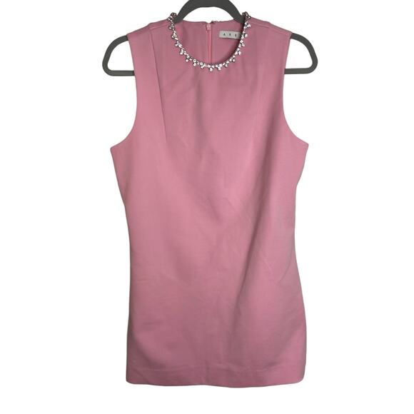 Area Crystal Embellished Heart Cut-Out Back Mini Dress Sleeveless Powder Pink M - Picture 6 of 10